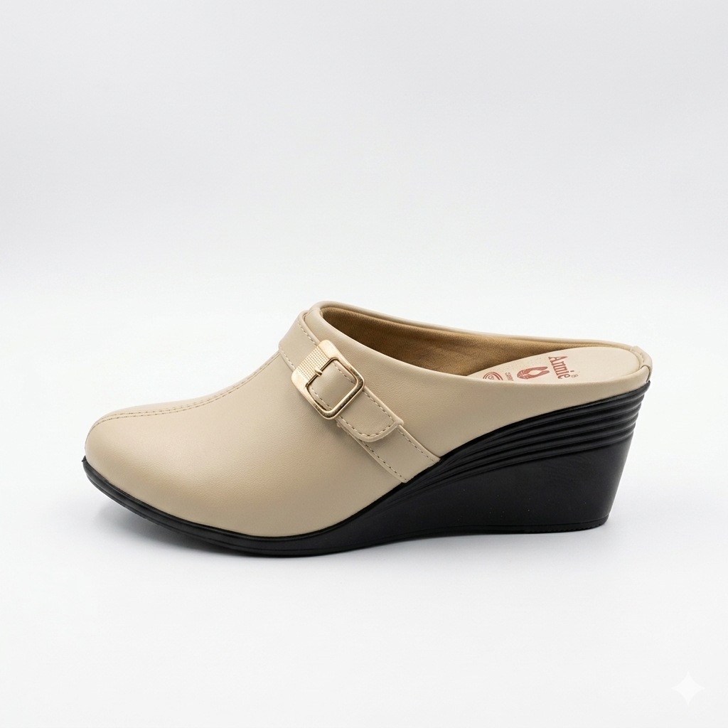 Women’s Comfortable Wedge Heel Slip-On Mule Sandals with Buckle Strap | Synthetic Upper & Cushioned PU Sole