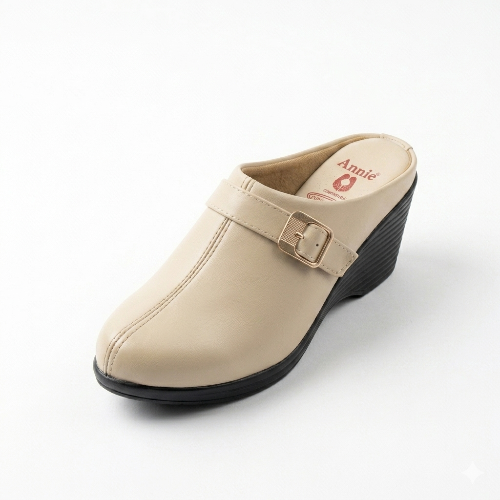 Women’s Comfortable Wedge Heel Slip-On Mule Sandals with Buckle Strap | Synthetic Upper & Cushioned PU Sole