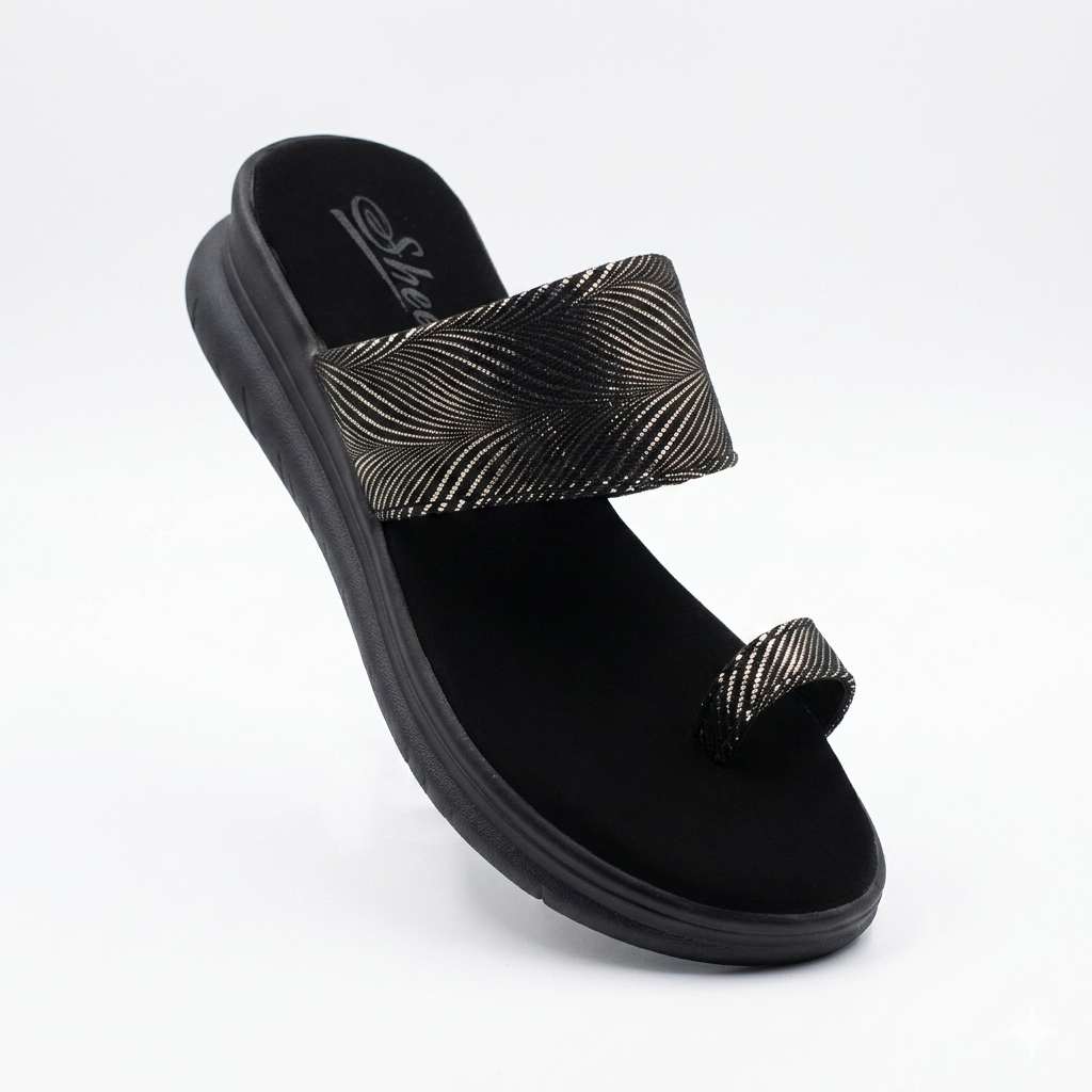 Women's Shimmer Metallic Pattern Toe-Loop chapple – Cushioned Comfort with Air Mix Sole