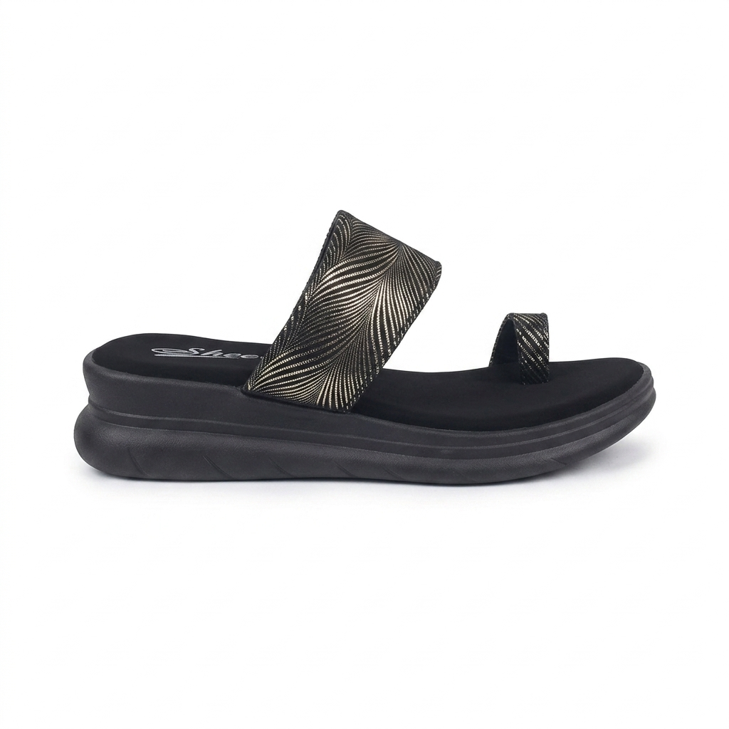 Women's Shimmer Metallic Pattern Toe-Loop chapple – Cushioned Comfort with Air Mix Sole