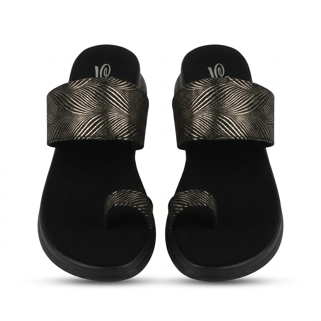 Women's Shimmer Metallic Pattern Toe-Loop chapple – Cushioned Comfort with Air Mix Sole