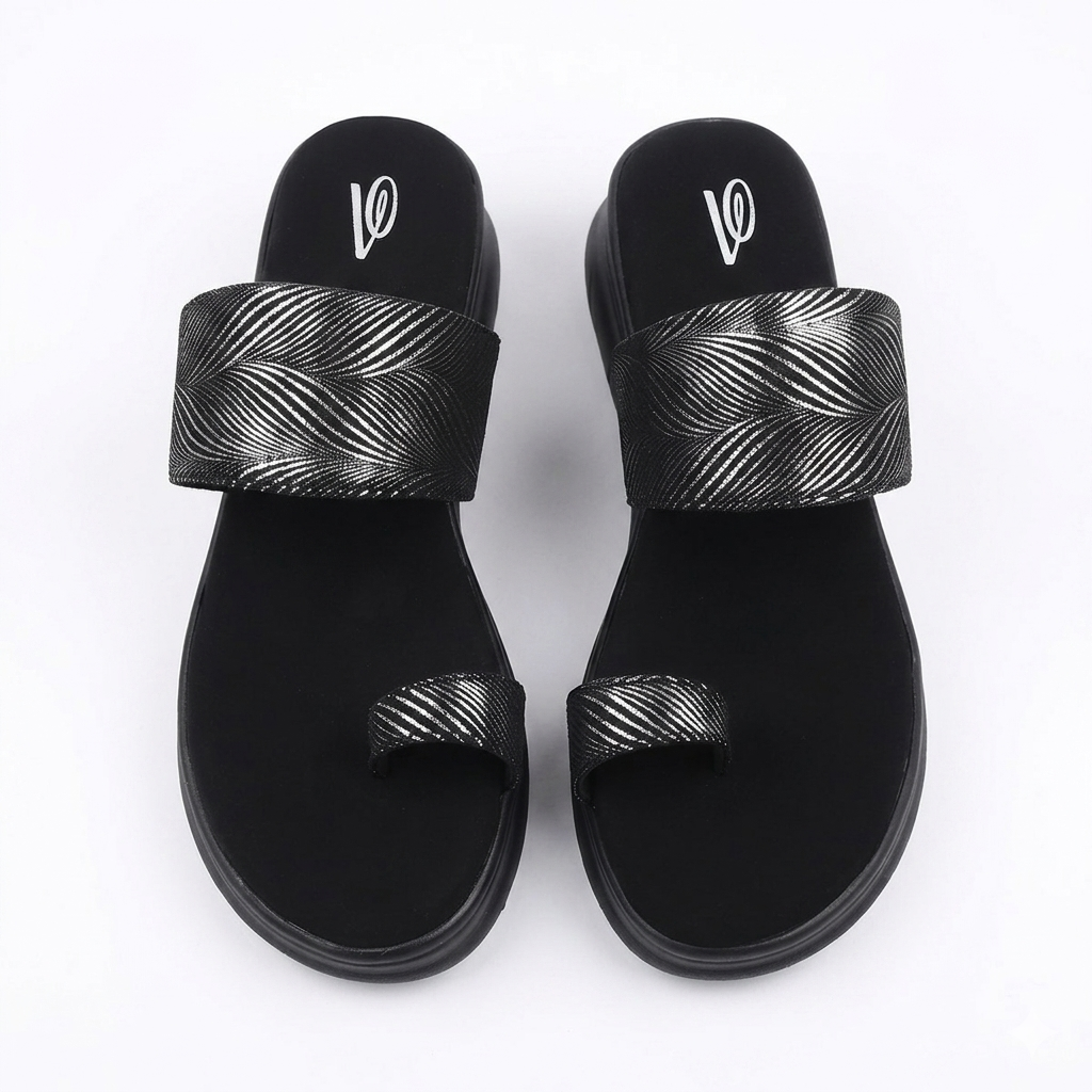 Women's Shimmer Metallic Pattern Toe-Loop chapple – Cushioned Comfort with Air Mix Sole