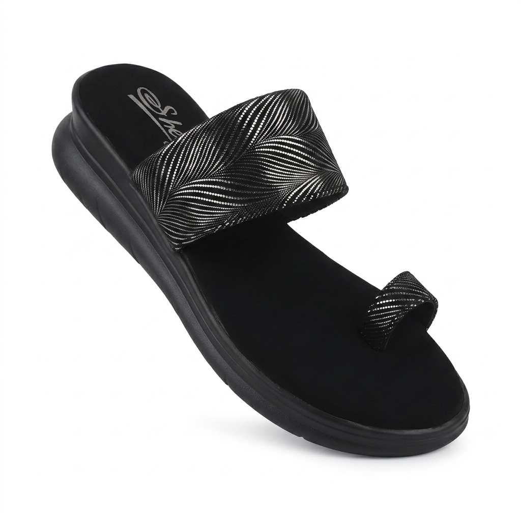 Women's Shimmer Metallic Pattern Toe-Loop chapple – Cushioned Comfort with Air Mix Sole
