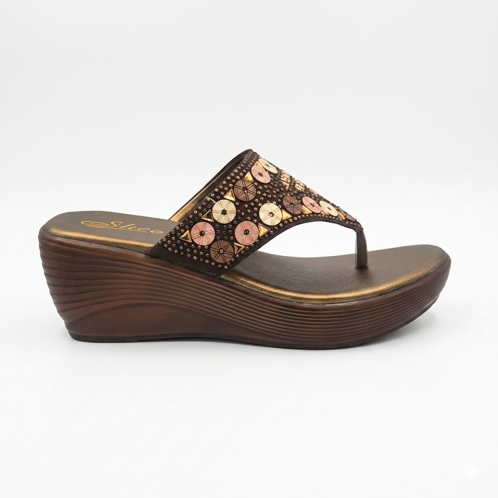 Women's Embellished Wedge Thong chapple – Cushioned Comfort with PU Sole