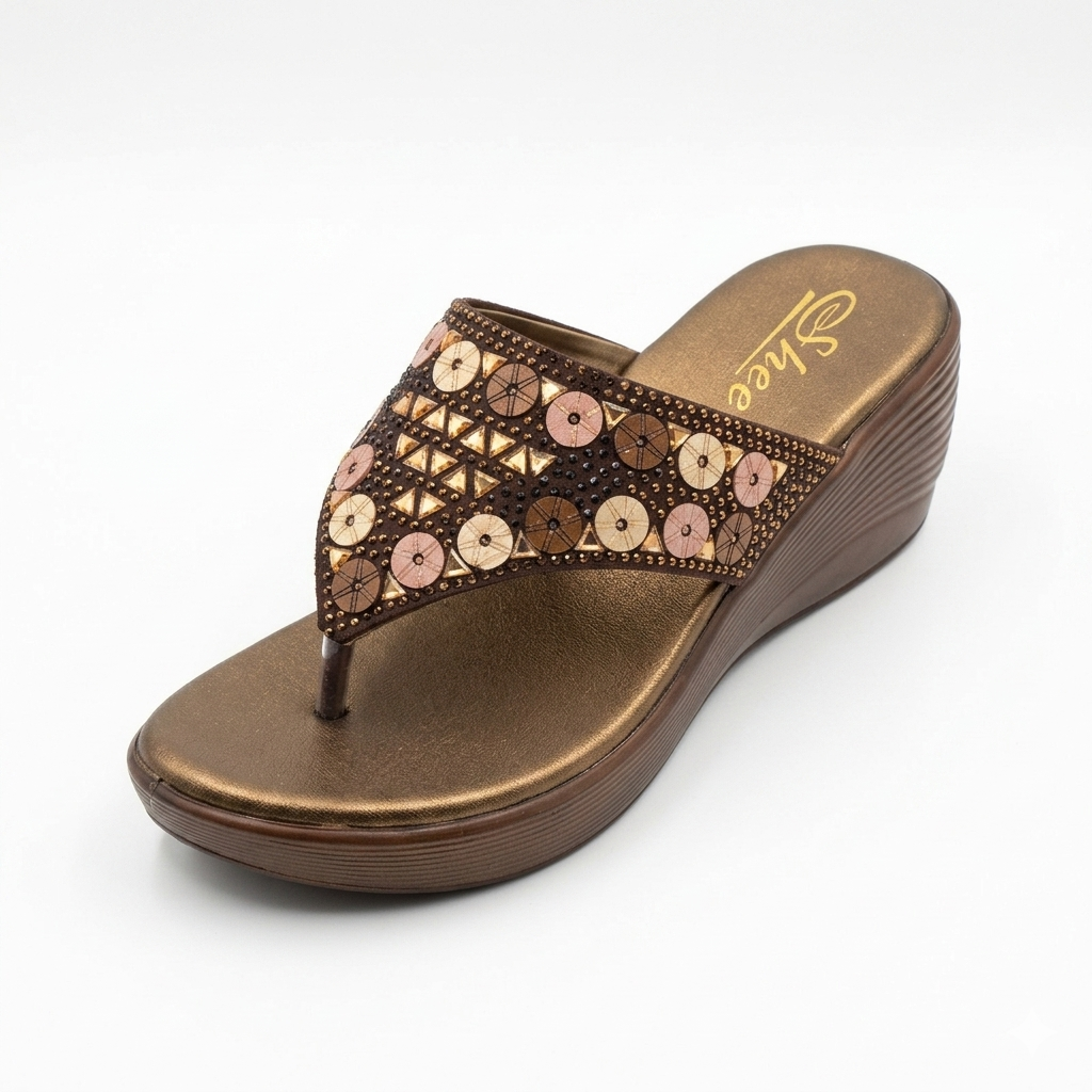 Women's Embellished Wedge Thong chapple – Cushioned Comfort with PU Sole