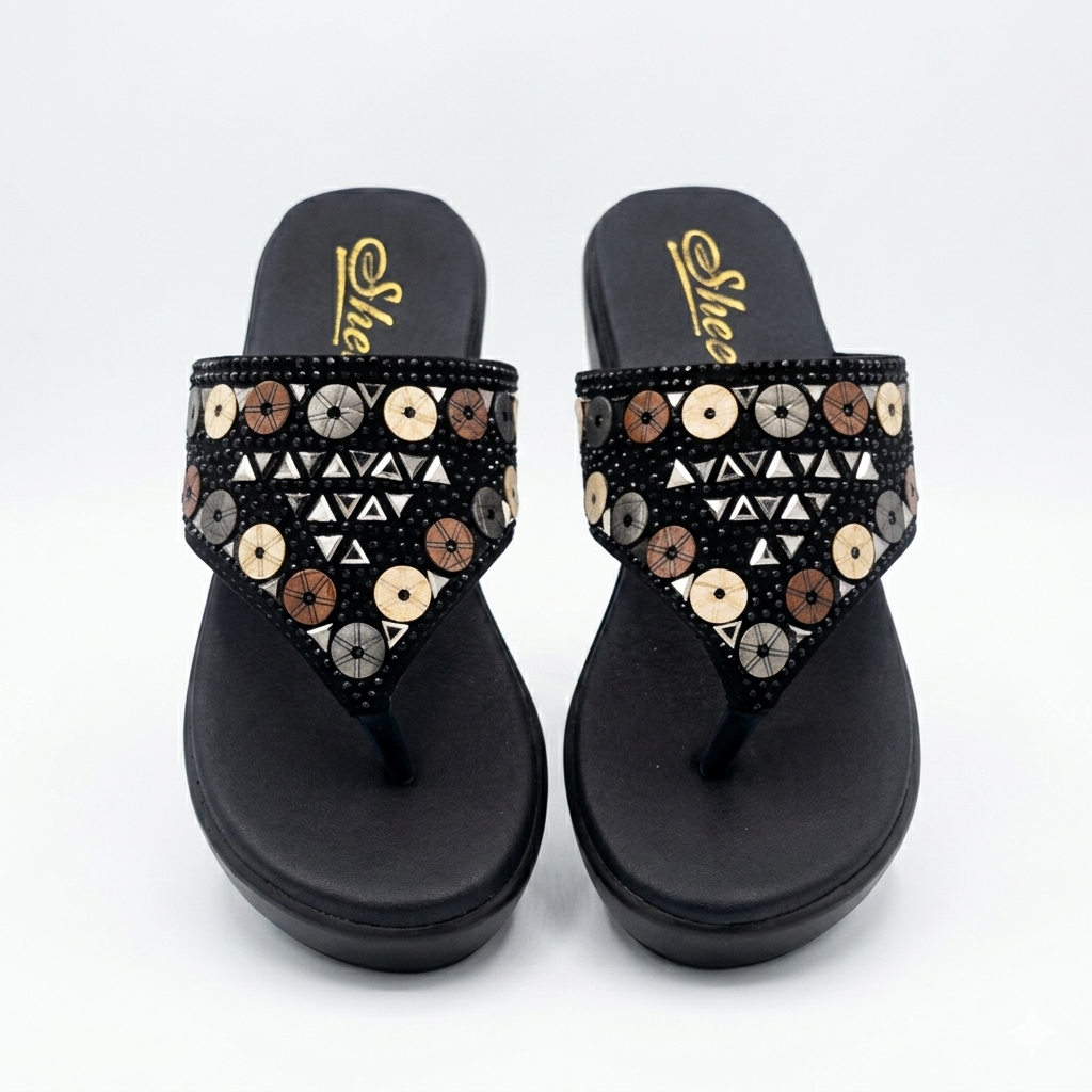 Women's Embellished Wedge Thong chapple – Cushioned Comfort with PU Sole