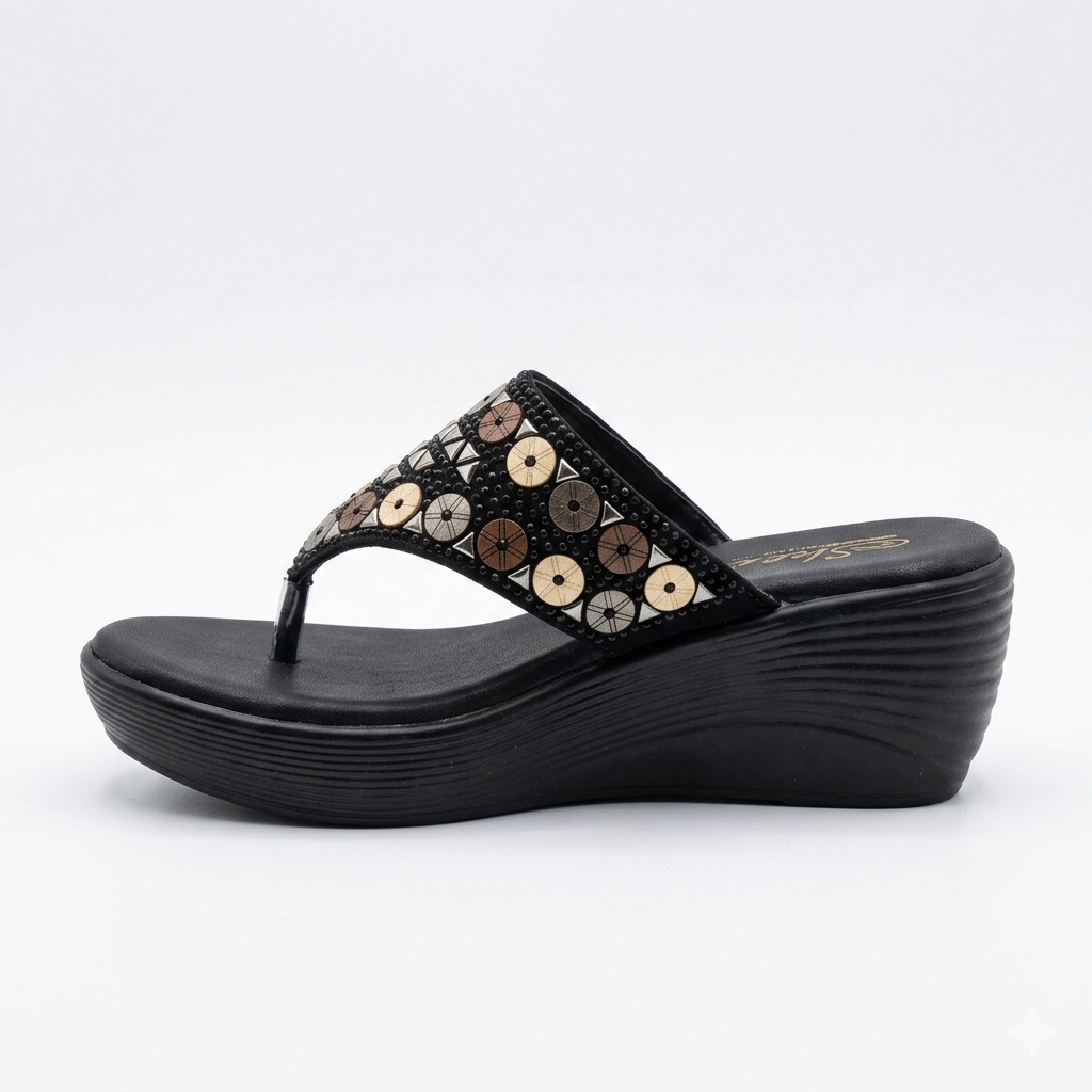 Women's Embellished Wedge Thong chapple – Cushioned Comfort with PU Sole