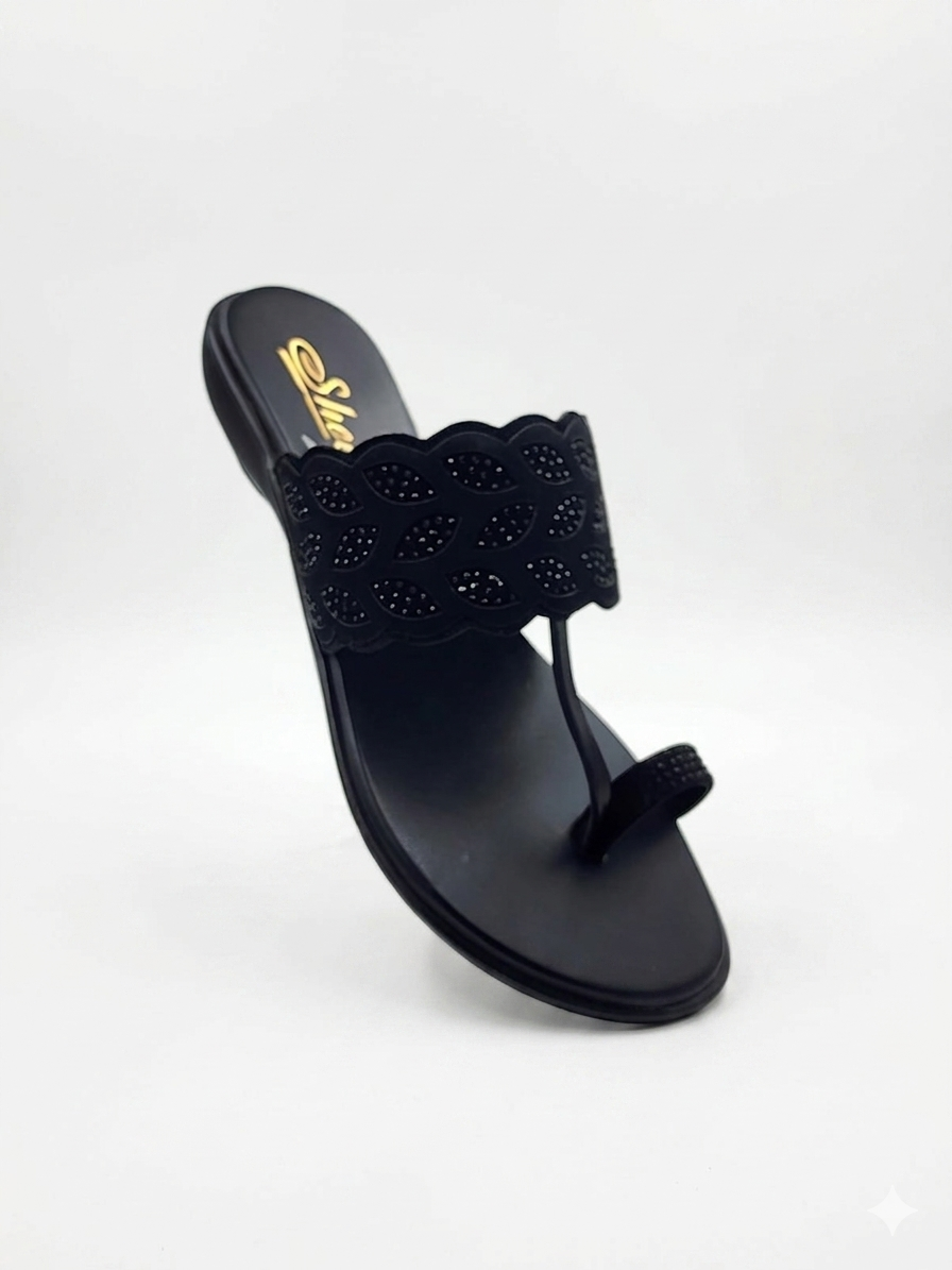 Women's Fashion Toe-Ring chapple | Laser-Cut Leaf Design with Shimmering Accents | Lightweight Air-Mix Sole & Cushioned Comfort Footbed | Stylish Ethnic & Casual Wear Flats