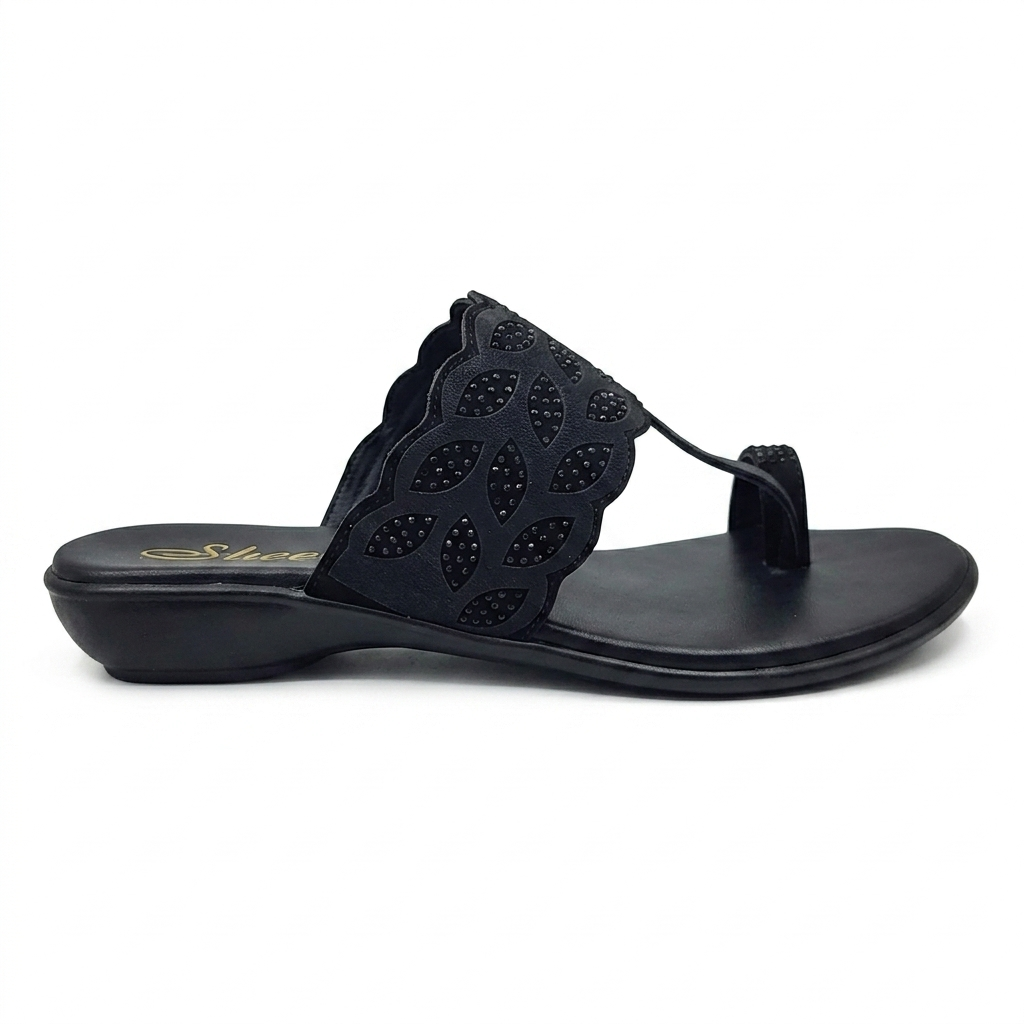 Women's Fashion Toe-Ring chapple | Laser-Cut Leaf Design with Shimmering Accents | Lightweight Air-Mix Sole & Cushioned Comfort Footbed | Stylish Ethnic & Casual Wear Flats