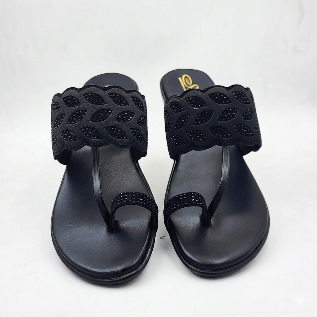 Women's Fashion Toe-Ring chapple | Laser-Cut Leaf Design with Shimmering Accents | Lightweight Air-Mix Sole & Cushioned Comfort Footbed | Stylish Ethnic & Casual Wear Flats