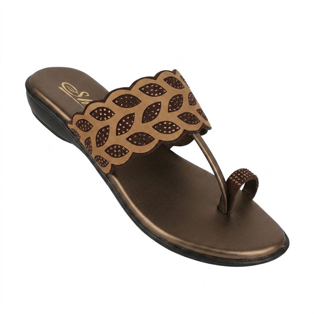 Women's Fashion Toe-Ring chapple | Laser-Cut Leaf Design with Shimmering Accents | Lightweight Air-Mix Sole & Cushioned Comfort Footbed | Stylish Ethnic & Casual Wear Flats