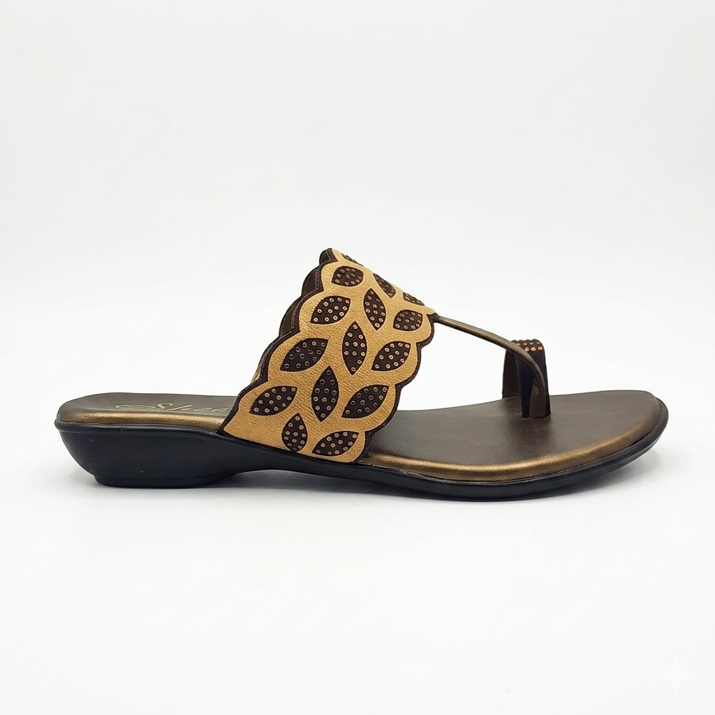 Women's Fashion Toe-Ring chapple | Laser-Cut Leaf Design with Shimmering Accents | Lightweight Air-Mix Sole & Cushioned Comfort Footbed | Stylish Ethnic & Casual Wear Flats