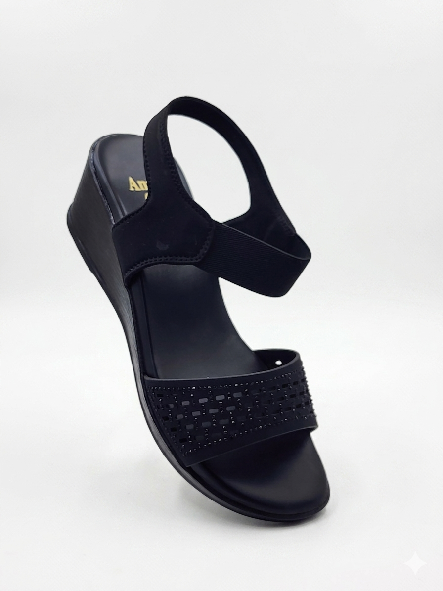 Women's Comfort Backstrap Sandals | Synthetic Lycra Upper with Swarovski Accents | Lightweight PU Sole & Plush Cushion Padding | Stylish Elastic Slip-On Fashion Sandals