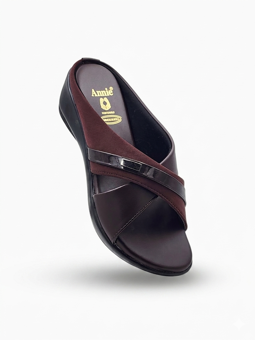 Women's Cross-Strap Wedge Slides | Cushioned PU Sole & Synthetic Upper | Stylish Slip-On Comfort Sandals