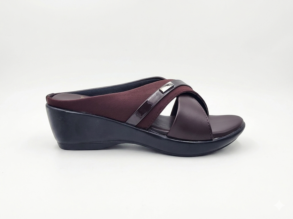 Women's Cross-Strap Wedge Slides | Cushioned PU Sole & Synthetic Upper | Stylish Slip-On Comfort Sandals
