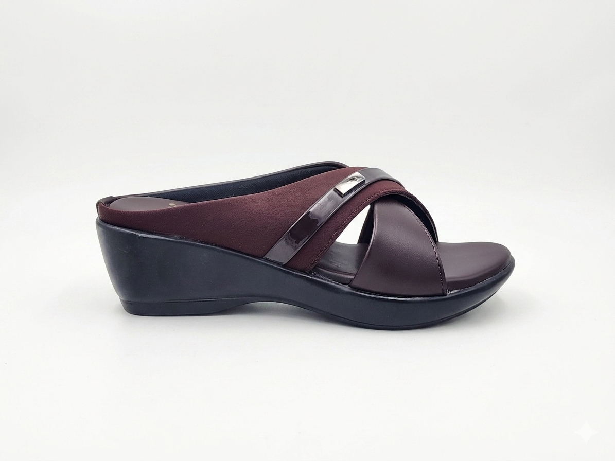 Women's Cross-Strap Wedge Slides | Cushioned PU Sole & Synthetic Upper | Stylish Slip-On Comfort Sandals