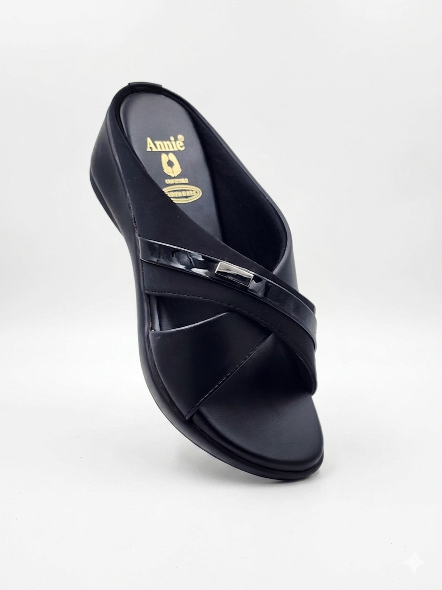 Women's Cross-Strap Wedge Slides | Cushioned PU Sole & Synthetic Upper | Stylish Slip-On Comfort Sandals