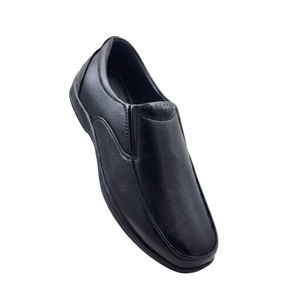 Men's Formal Slip-On Business Shoes with Textured Synthetic Upper, High-Density Cushion Padding, and Durable Rubber Sole