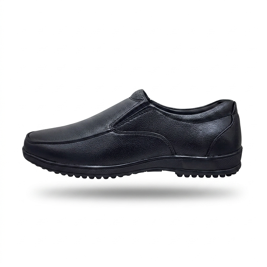 Men's Formal Slip-On Business Shoes with Textured Synthetic Upper, High-Density Cushion Padding, and Durable Rubber Sole