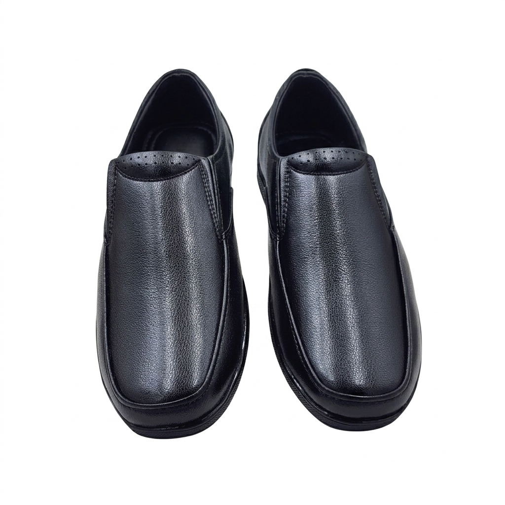 Men's Formal Slip-On Business Shoes with Textured Synthetic Upper, High-Density Cushion Padding, and Durable Rubber Sole