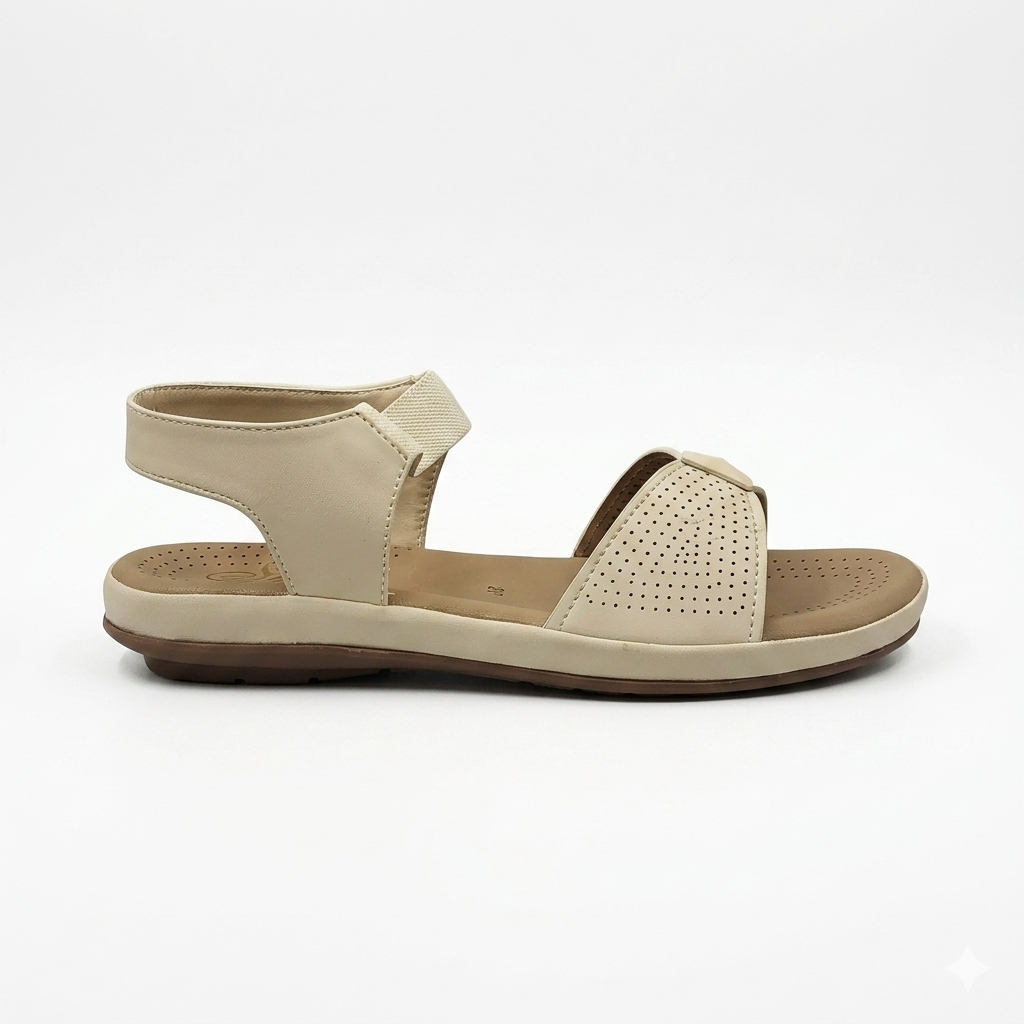 Gliders Women’s Comfort Backstrap Sandals | Perforated Cushion Padded Flat Sandals with Stretch Elastic Strap & PU Sole