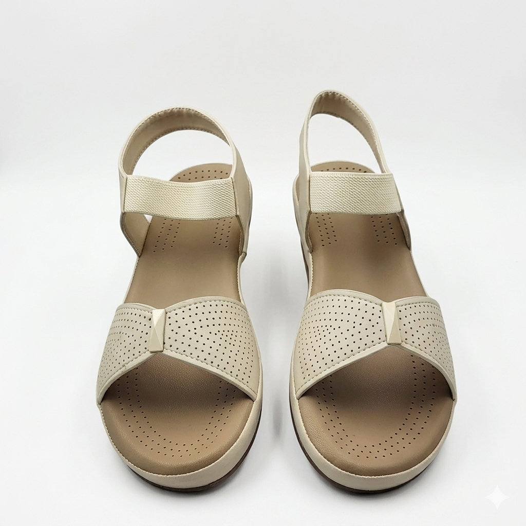 Gliders Women’s Comfort Backstrap Sandals | Perforated Cushion Padded Flat Sandals with Stretch Elastic Strap & PU Sole