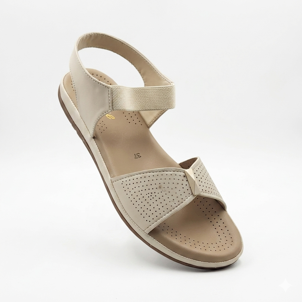 Gliders Women’s Comfort Backstrap Sandals | Perforated Cushion Padded Flat Sandals with Stretch Elastic Strap & PU Sole
