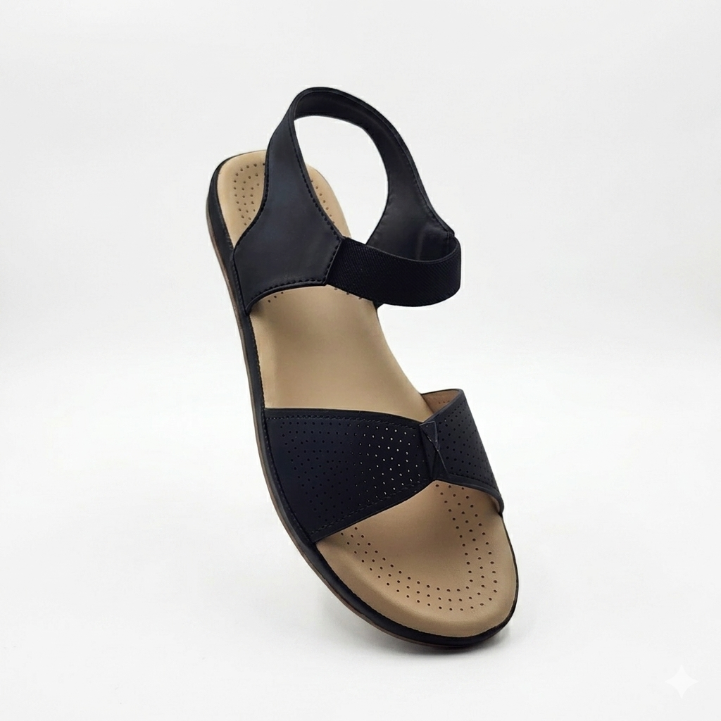 Gliders Women’s Comfort Backstrap Sandals | Perforated Cushion Padded Flat Sandals with Stretch Elastic Strap & PU Sole
