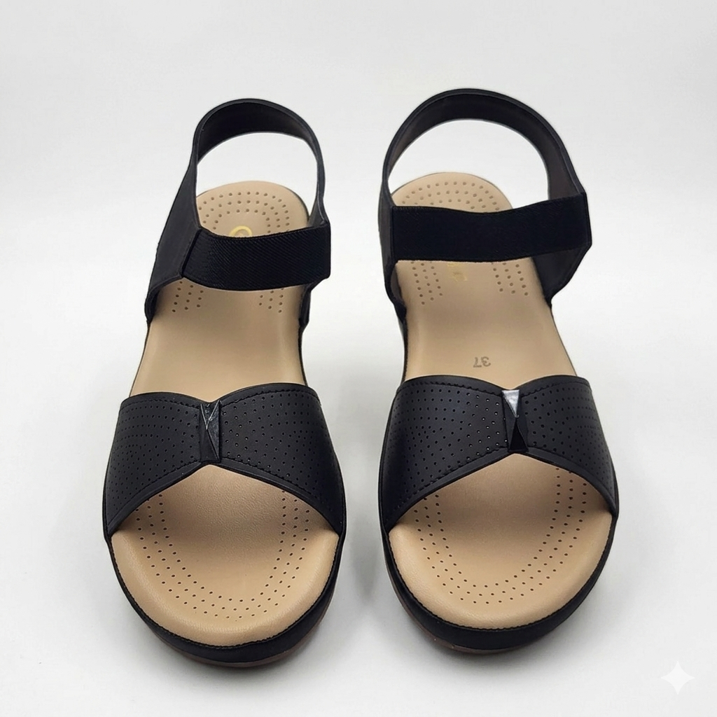 Gliders Women’s Comfort Backstrap Sandals | Perforated Cushion Padded Flat Sandals with Stretch Elastic Strap & PU Sole