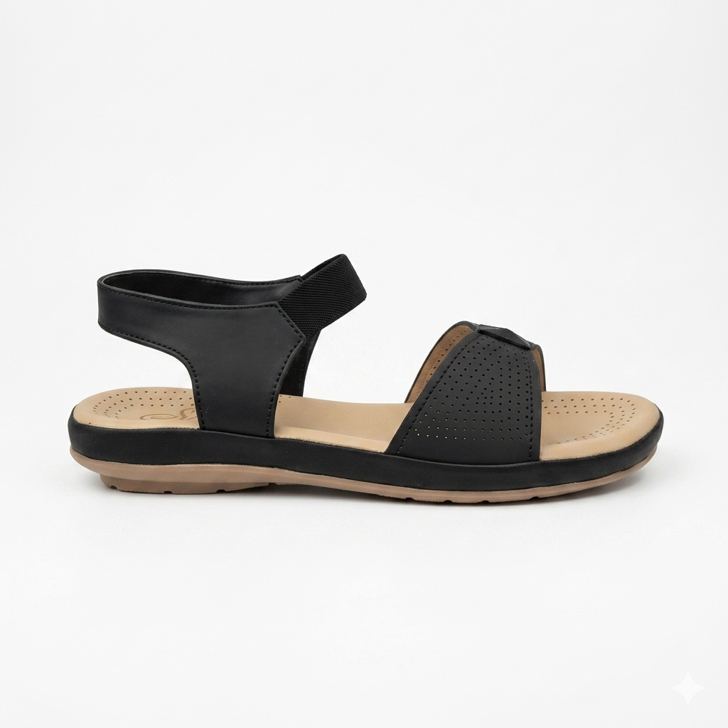 Gliders Women’s Comfort Backstrap Sandals | Perforated Cushion Padded Flat Sandals with Stretch Elastic Strap & PU Sole