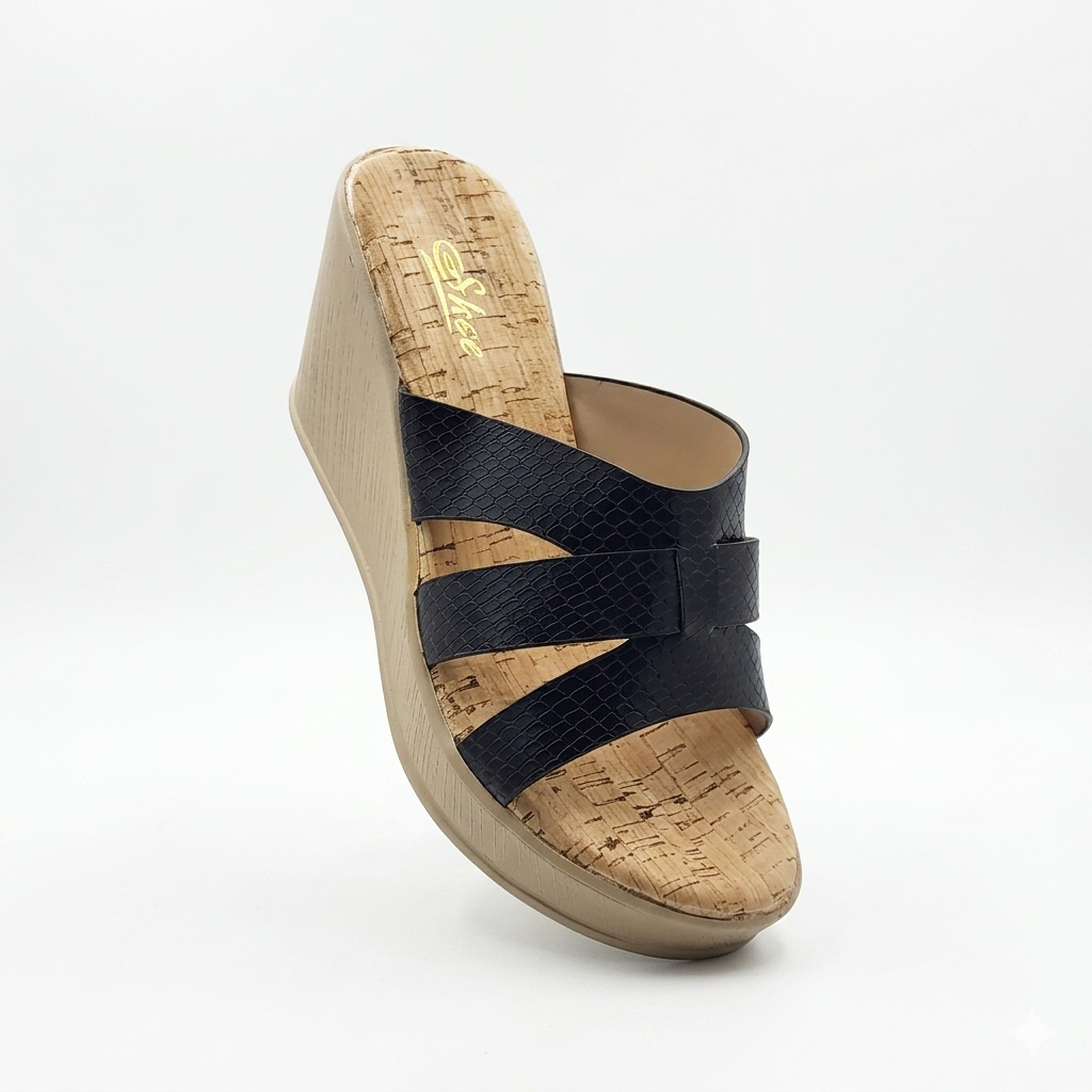 Women's Textured Strap Wedge Sandals | Comfortable Cork-Print Cushion Padded Platform Heels with PU Sole