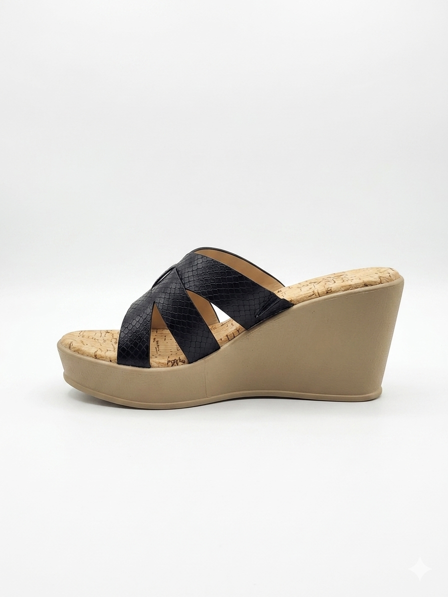 Women's Textured Strap Wedge Sandals | Comfortable Cork-Print Cushion Padded Platform Heels with PU Sole