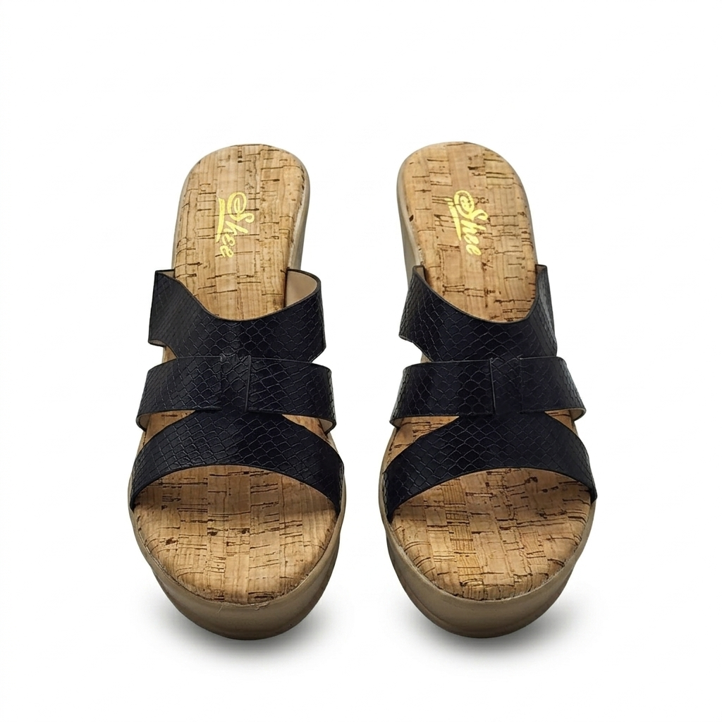 Women's Textured Strap Wedge Sandals | Comfortable Cork-Print Cushion Padded Platform Heels with PU Sole