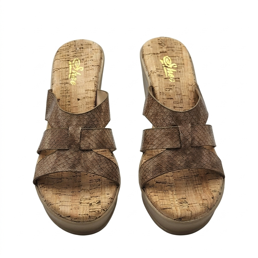 Women's Textured Strap Wedge Sandals | Comfortable Cork-Print Cushion Padded Platform Heels with PU Sole