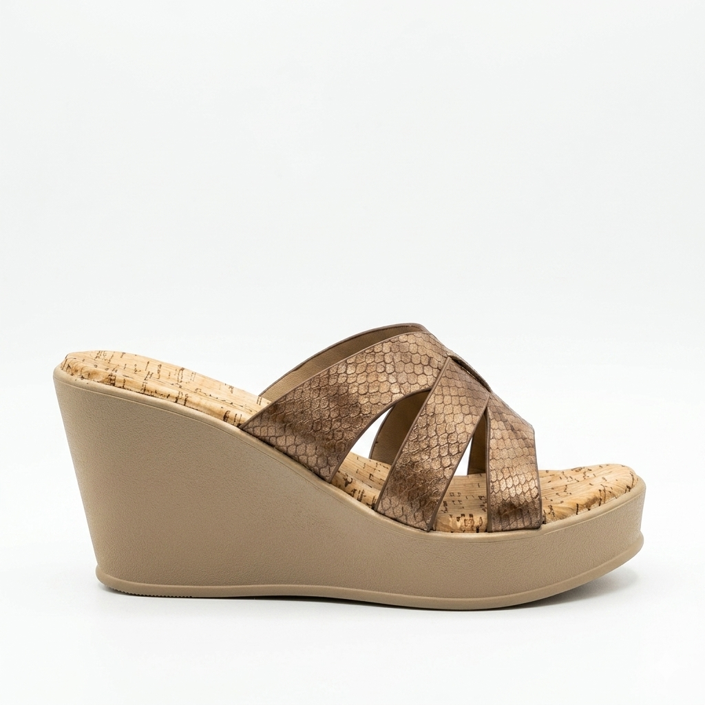 Women's Textured Strap Wedge Sandals | Comfortable Cork-Print Cushion Padded Platform Heels with PU Sole
