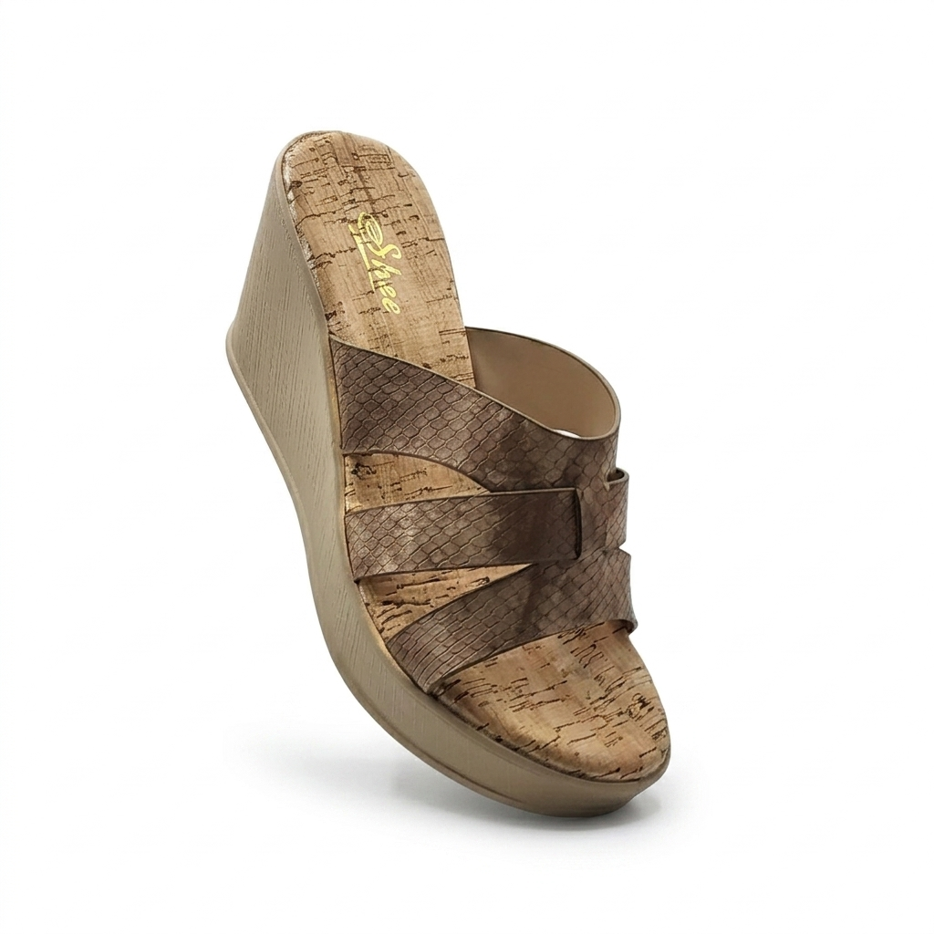Women's Textured Strap Wedge Sandals | Comfortable Cork-Print Cushion Padded Platform Heels with PU Sole