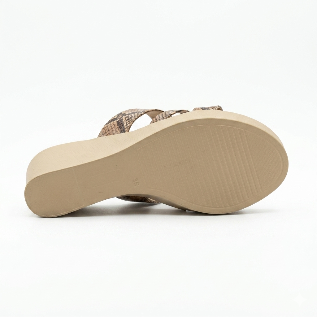 Women's Textured Strap Wedge Sandals | Comfortable Cork-Print Cushion Padded Platform Heels with PU Sole