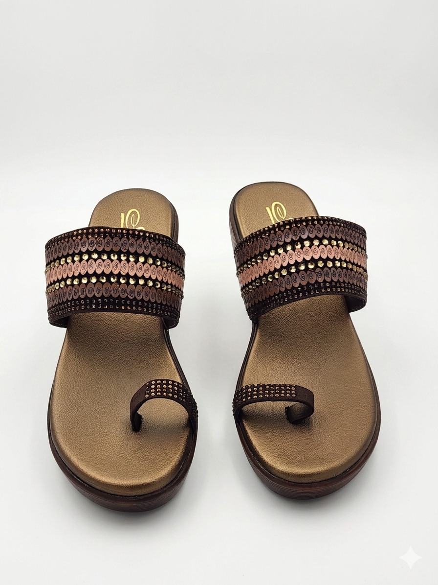 Women's Designer Toe-Ring Wedge chapple with Swarovski Crystal Embellishments and Plush Cushion Padding