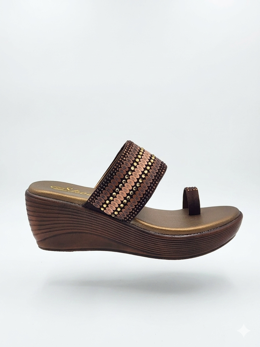 Women's Designer Toe-Ring Wedge chapple with Swarovski Crystal Embellishments and Plush Cushion Padding