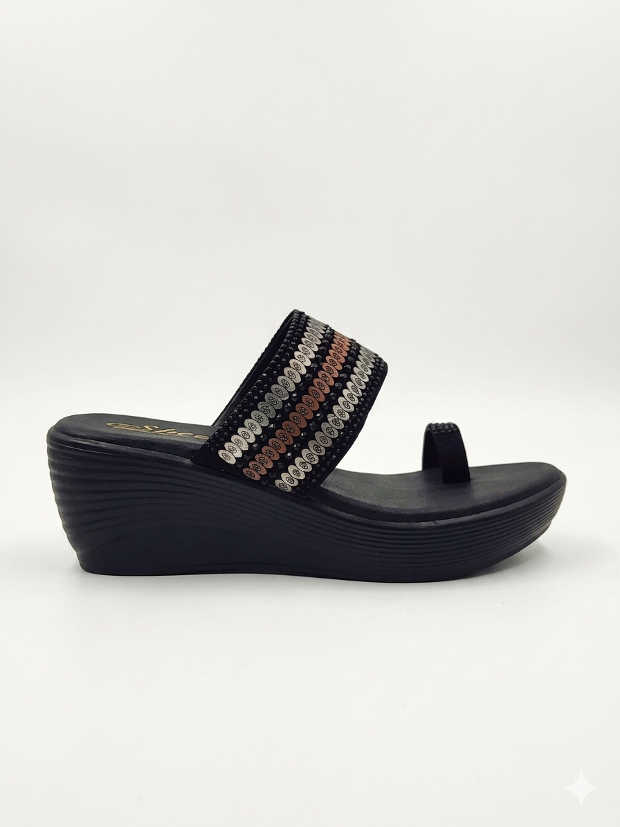 Women's Designer Toe-Ring Wedge chapple with Swarovski Crystal Embellishments and Plush Cushion Padding