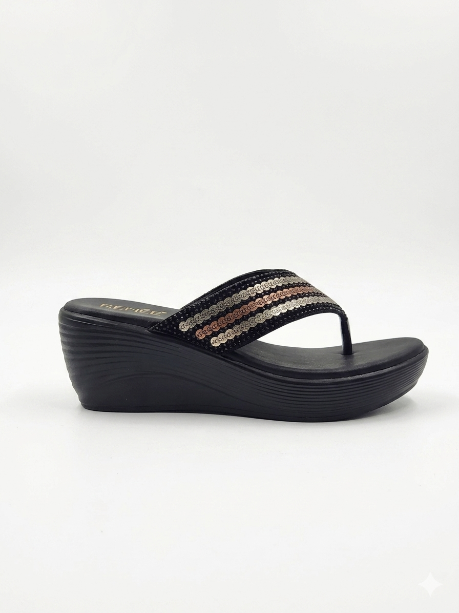 Women's Glamorous Wedge Thong chapple with Swarovski Embellished Synthetic Upper and Ultra-Soft Cushioning