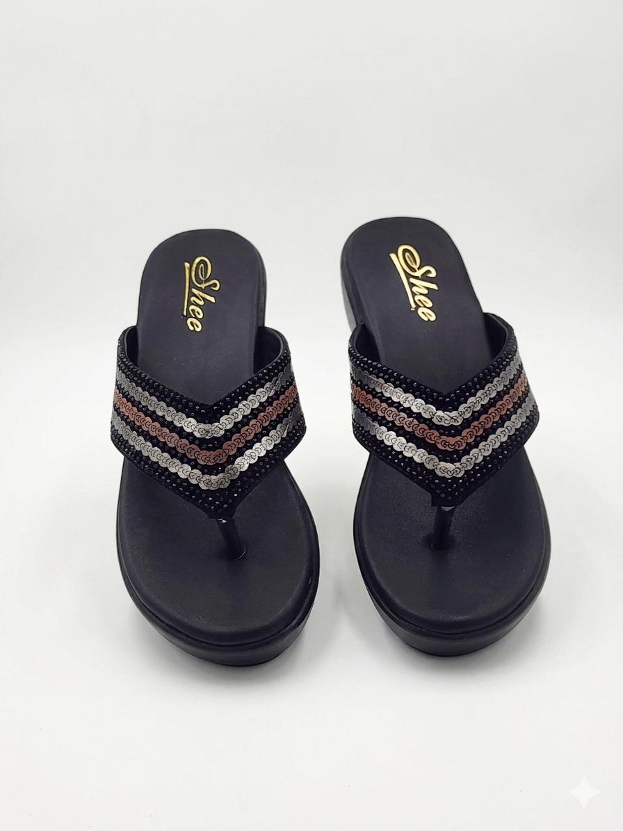 Women's Glamorous Wedge Thong chapple with Swarovski Embellished Synthetic Upper and Ultra-Soft Cushioning