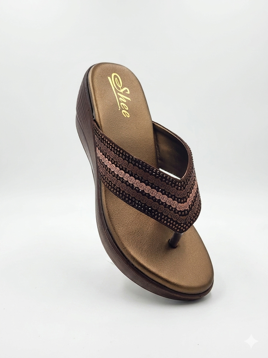 Women's Glamorous Wedge Thong chapple with Swarovski Embellished Synthetic Upper and Ultra-Soft Cushioning