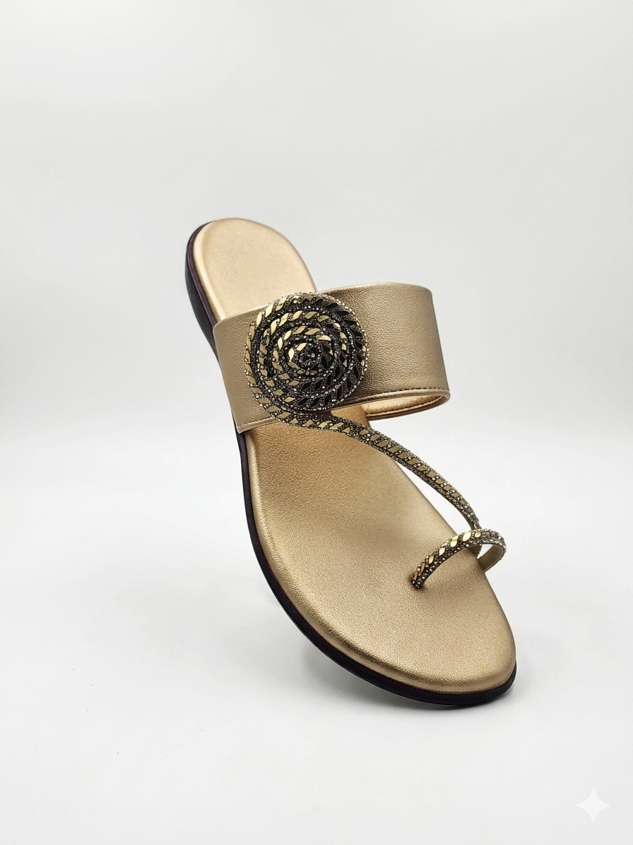 Women's Designer Kolhapuri-Style Flat Sandals with Swarovski Floral Embellishments and Ultra-Soft Cushion Padding