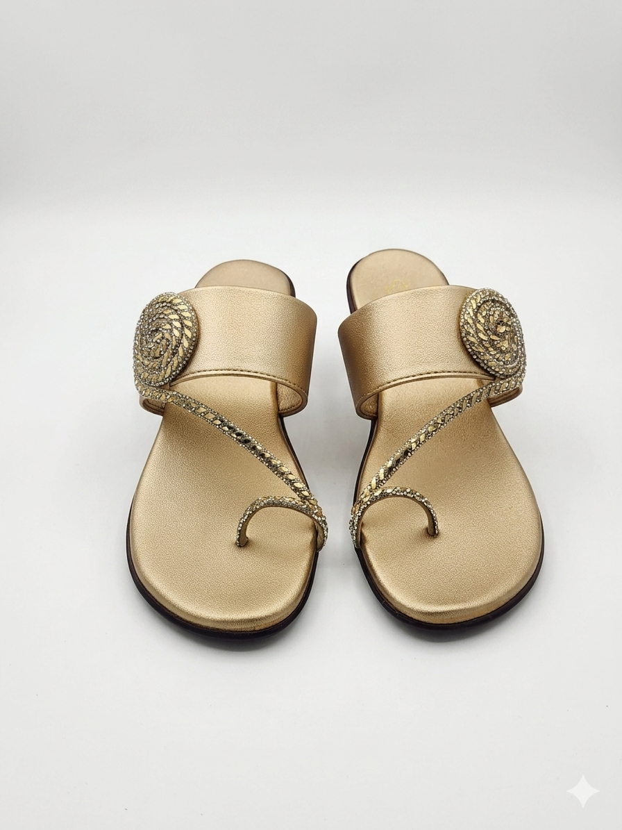 Women's Designer Kolhapuri-Style Flat Sandals with Swarovski Floral Embellishments and Ultra-Soft Cushion Padding