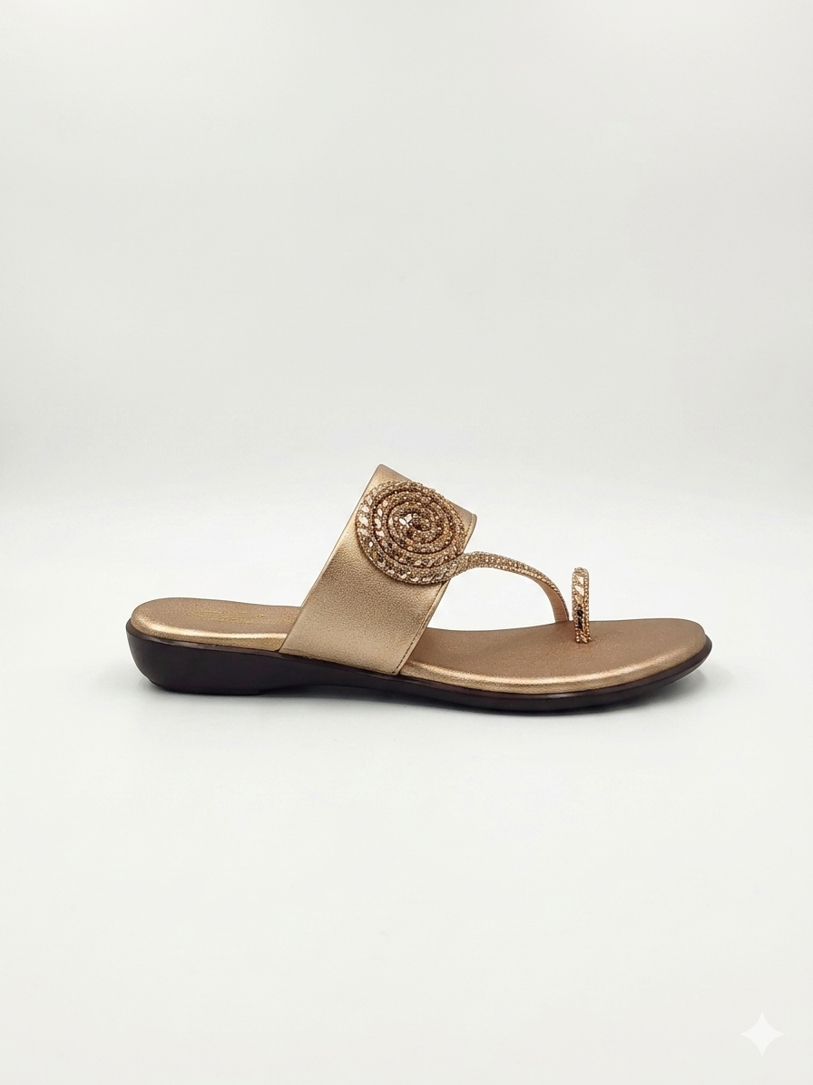 Women's Designer Kolhapuri-Style Flat Sandals with Swarovski Floral Embellishments and Ultra-Soft Cushion Padding