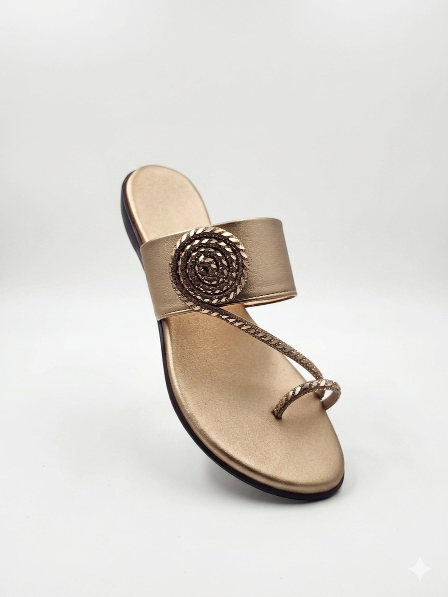 Women's Designer Kolhapuri-Style Flat Sandals with Swarovski Floral Embellishments and Ultra-Soft Cushion Padding