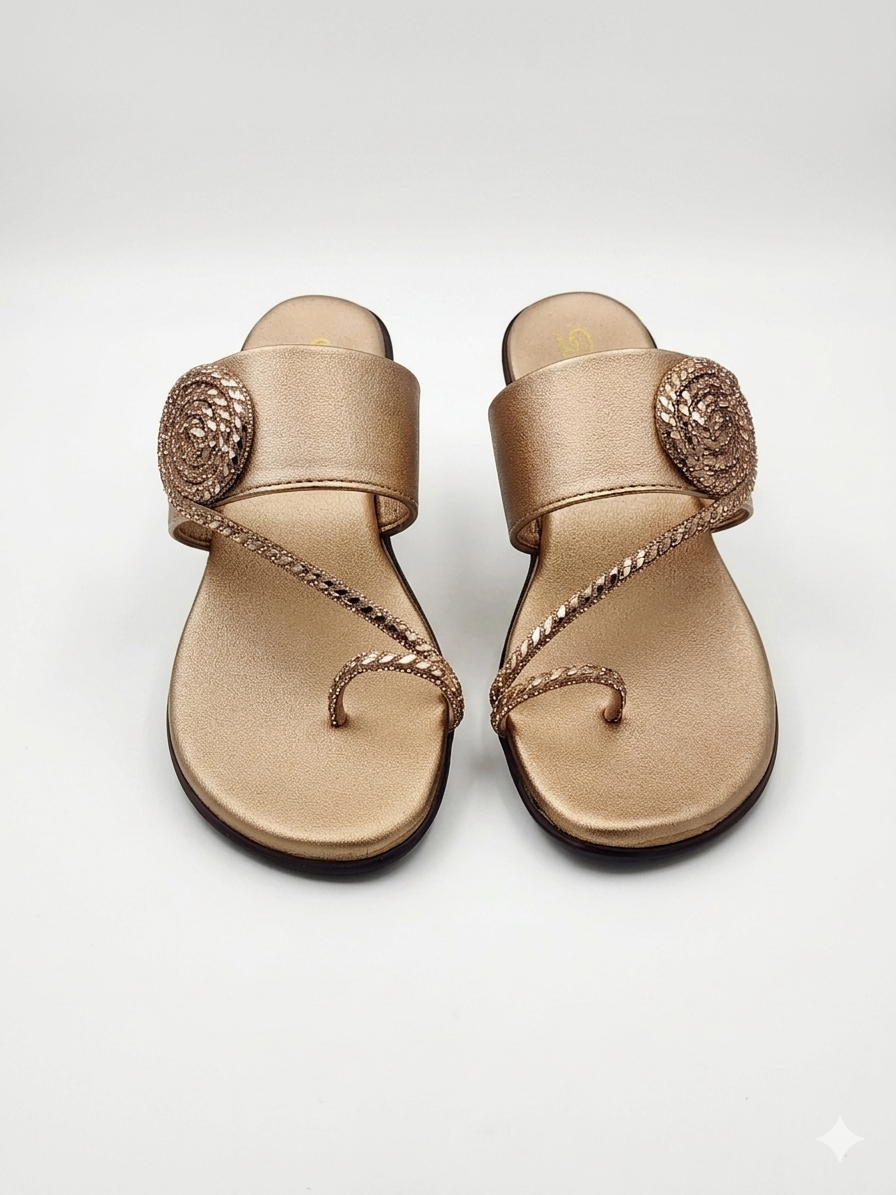 Women's Designer Kolhapuri-Style Flat Sandals with Swarovski Floral Embellishments and Ultra-Soft Cushion Padding