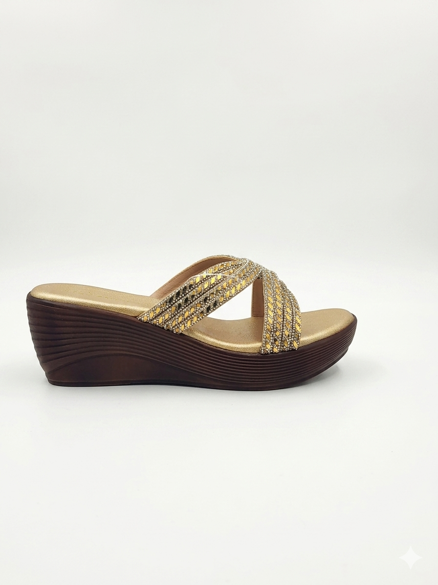 Women's Elegant Wedge Slippers with Swarovski Crystal Embellished Synthetic Upper and Ultra-Soft Cushioning