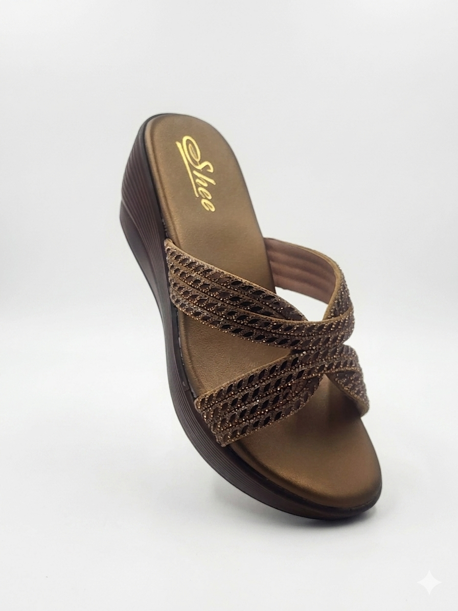 Women's Elegant Wedge Slippers with Swarovski Crystal Embellished Synthetic Upper and Ultra-Soft Cushioning